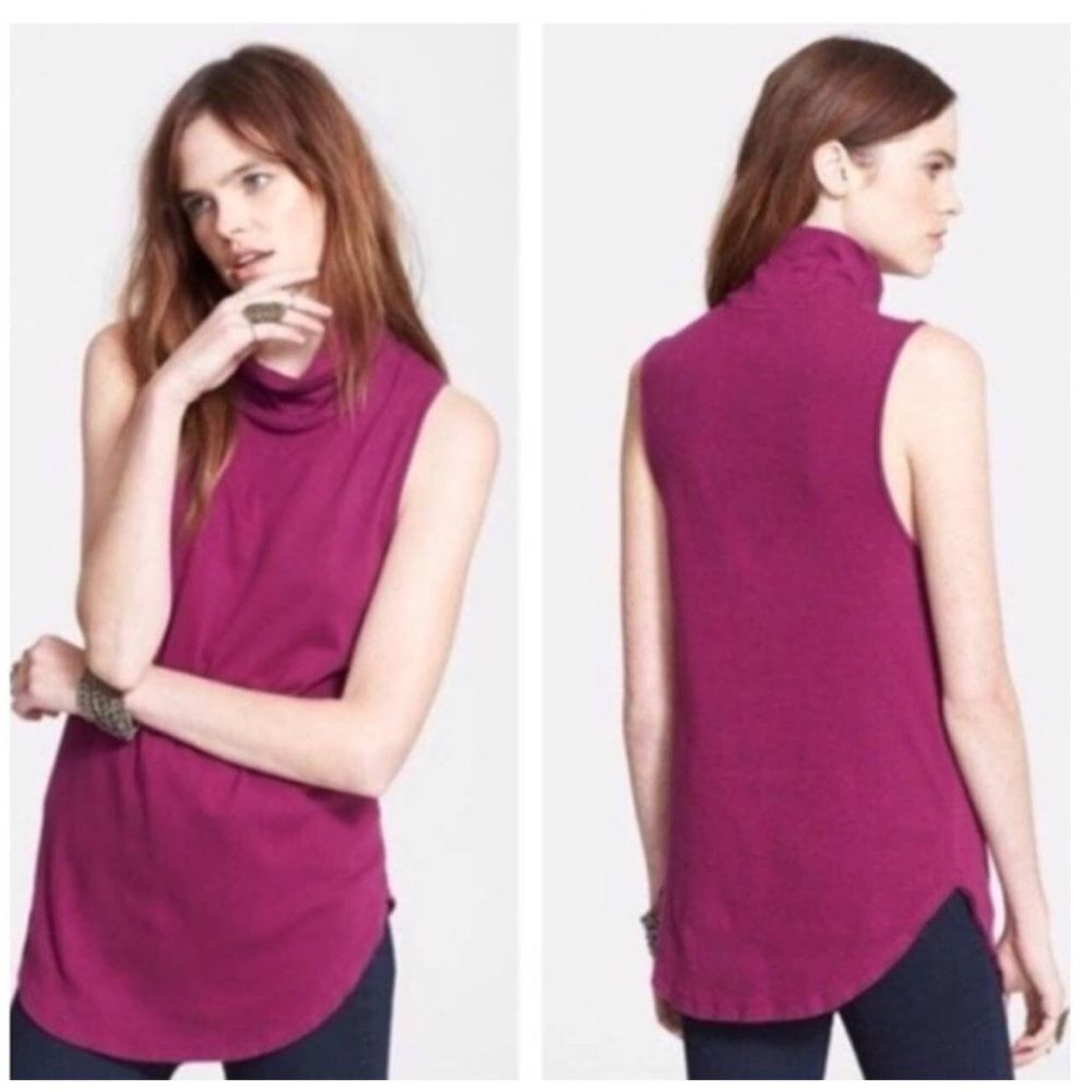 NWT Free People Burgundy Sleeveless Tunic Layering Top Mock Cowl Neck Small